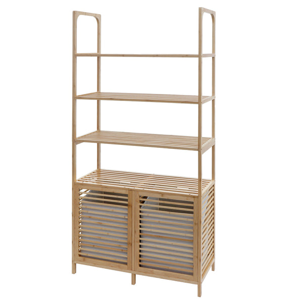 Bambus Badezimmerschrank Badregal Badschrank 2 Wäschekörbe 4 Regalböden 168x81x33cm