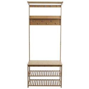 Bambus Standgarderobe Garderobenständer Schuhregal Sitzbank 170x70x31cm
