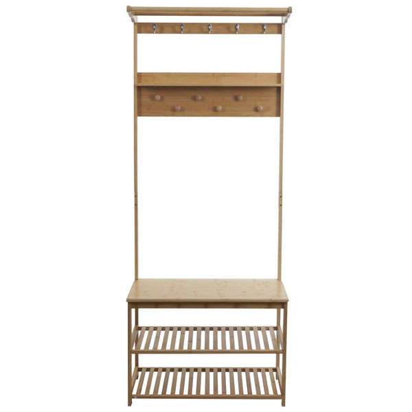 Bambus Standgarderobe Garderobenständer Schuhregal Sitzbank 170x70x31cm