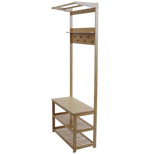 Bambus Standgarderobe Garderobenständer Schuhregal Sitzbank 170x70x31cm