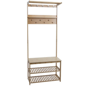 Bambus Standgarderobe Garderobenständer Schuhregal Sitzbank 170x70x31cm