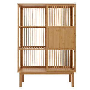 Bambus Standregal Badezimmerschrank Badregal Schiebetür 115x80x45cm