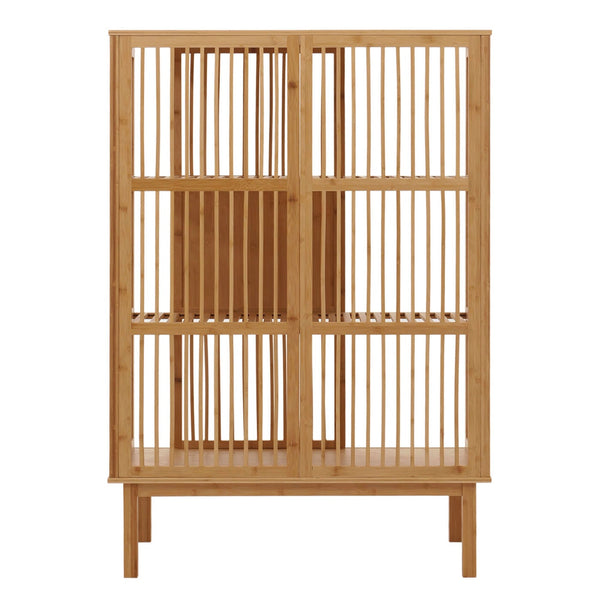 Bambus Standregal Badezimmerschrank Badregal Schiebetür 115x80x45cm