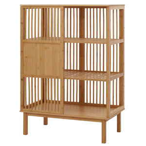 Bambus Standregal Badezimmerschrank Badregal Schiebetür 115x80x45cm