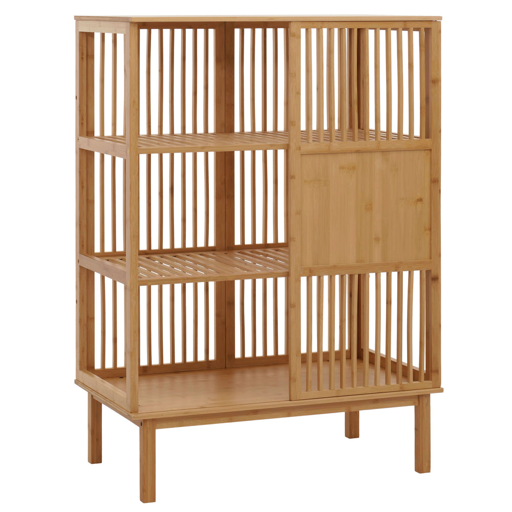 Bambus Standregal Badezimmerschrank Badregal Schiebetür 115x80x45cm