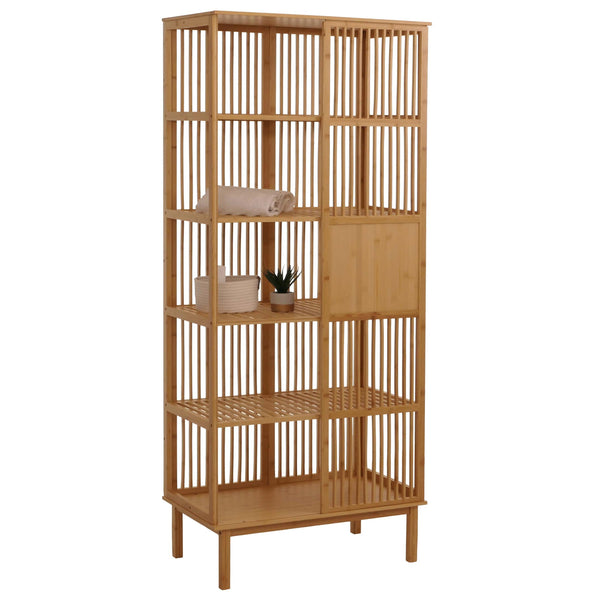 Bambus Standregal Badezimmerschrank Badregal Schiebetür 186x80x45cm