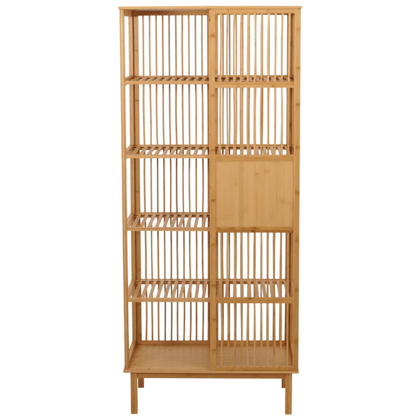 Bambus Standregal Badezimmerschrank Badregal Schiebetür 186x80x45cm