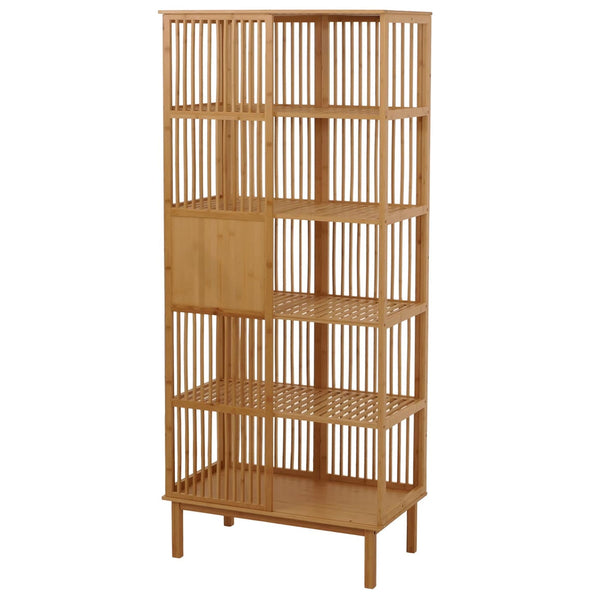 Bambus Standregal Badezimmerschrank Badregal Schiebetür 186x80x45cm