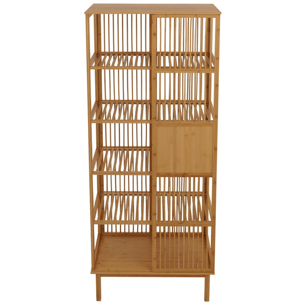Bambus Standregal Badezimmerschrank Badregal Schiebetür 186x80x45cm