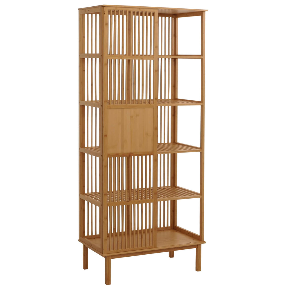 Bambus Standregal Badezimmerschrank Badregal Schiebetür 186x80x45cm