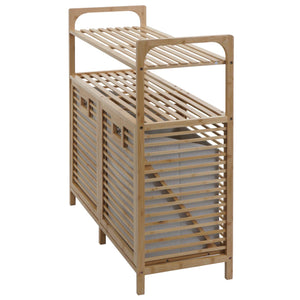 Bambus Badezimmerschrank Wäschesammler Badschrank 2 Wäschekörbe 2 Regalböden 88x81x33cm