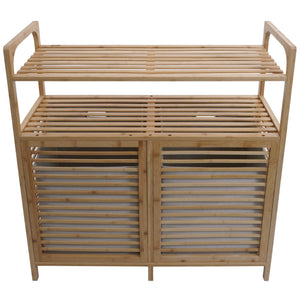 Bambus Badezimmerschrank Wäschesammler Badschrank 2 Wäschekörbe 2 Regalböden 88x81x33cm