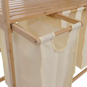 Bambus Wäschesammler Wäschekorb Regal Organizer 125x80x40cm creme