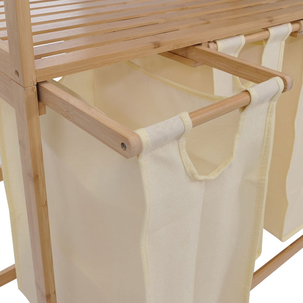 Bambus Wäschesammler Wäschekorb Regal Organizer 125x80x40cm creme