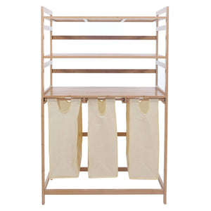 Bambus Wäschesammler Wäschekorb Regal Organizer 125x80x40cm creme