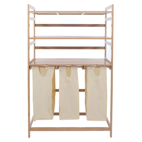 Bambus Wäschesammler Wäschekorb Regal Organizer 125x80x40cm creme