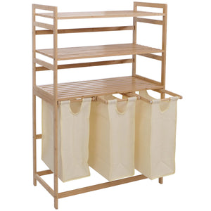 Bambus Wäschesammler Wäschekorb Regal Organizer 125x80x40cm creme
