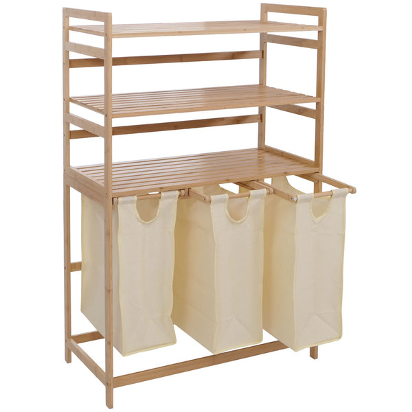 Bambus Wäschesammler Wäschekorb Regal Organizer 125x80x40cm creme