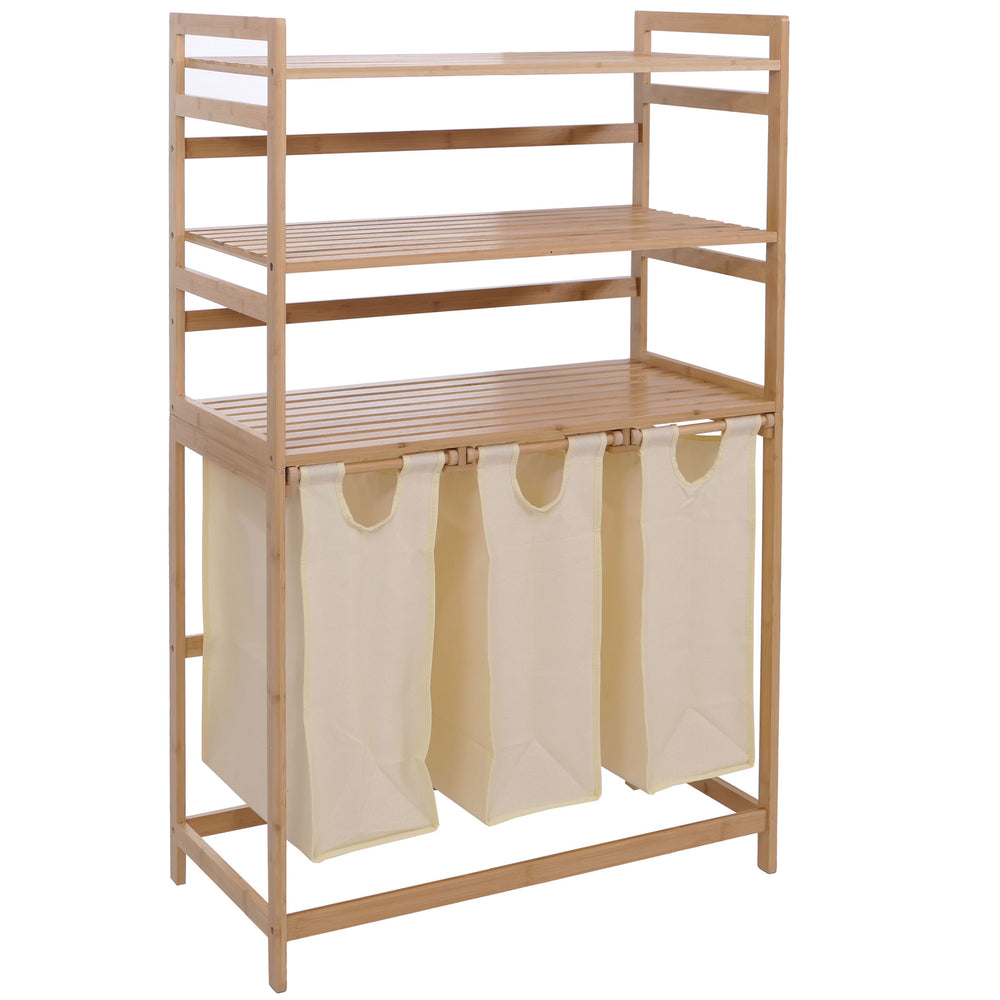 Bambus Wäschesammler Wäschekorb Regal Organizer 125x80x40cm creme