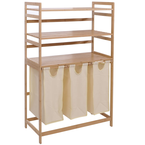 Bambus Wäschesammler Wäschekorb Regal Organizer 125x80x40cm creme