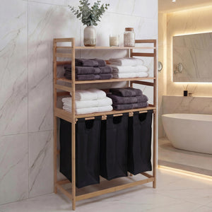 Bambus Wäschesammler Wäschekorb Regal Organizer 125x80x40cm schwarz