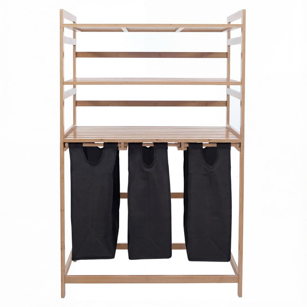 Bambus Wäschesammler Wäschekorb Regal Organizer 125x80x40cm schwarz