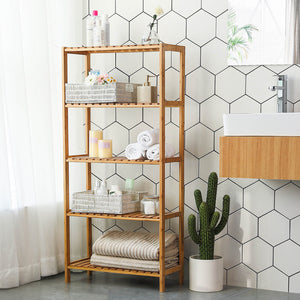 Étagère en bambou, étagère de salle de bain, 5 étagères, réglable, naturelle