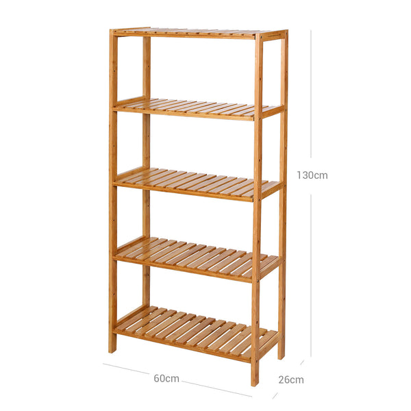 Étagère en bambou, étagère de salle de bain, 5 étagères, réglable, naturelle