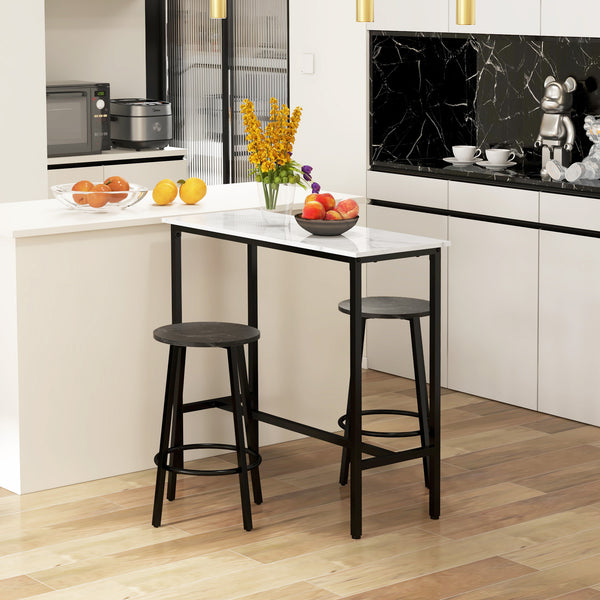Bar-Set mit Tisch und 2 Barhockern Marmoroptik Stahlrahmen