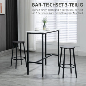Bar-Set mit Tisch und 2 Barhockern Marmoroptik Stahlrahmen