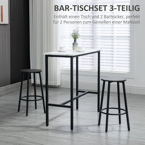 Bar-Set mit Tisch und 2 Barhockern Marmoroptik Stahlrahmen