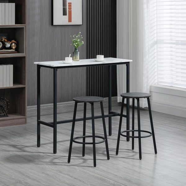Bar-Set mit Tisch und 2 Barhockern Marmoroptik Stahlrahmen