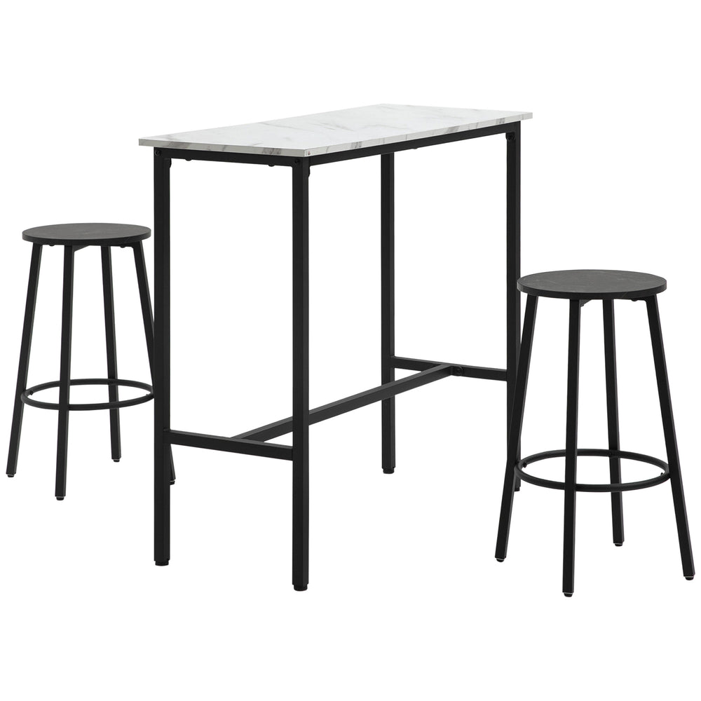 Bar-Set mit Tisch und 2 Barhockern Marmoroptik Stahlrahmen