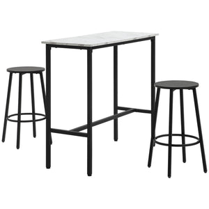 Bar-Set mit Tisch und 2 Barhockern Marmoroptik Stahlrahmen