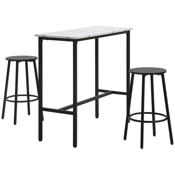 Bar-Set mit Tisch und 2 Barhockern Marmoroptik Stahlrahmen