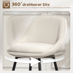 Barhocker 2er-Set mit Cordbezug und Stahlbeinen für Esszimmer creme