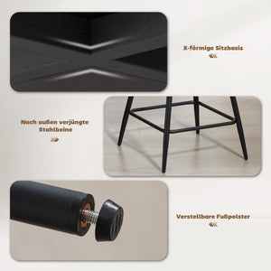 Barhocker 2er-Set mit Cordbezug und Stahlbeinen für Esszimmer creme