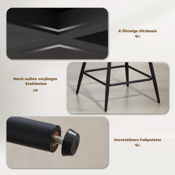 Barhocker 2er-Set mit Cordbezug und Stahlbeinen für Esszimmer creme