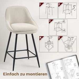 Barhocker 2er-Set mit Cordbezug und Stahlbeinen für Esszimmer creme