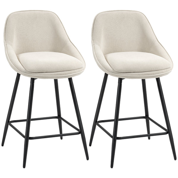 Barhocker 2er-Set mit Cordbezug und Stahlbeinen für Esszimmer creme