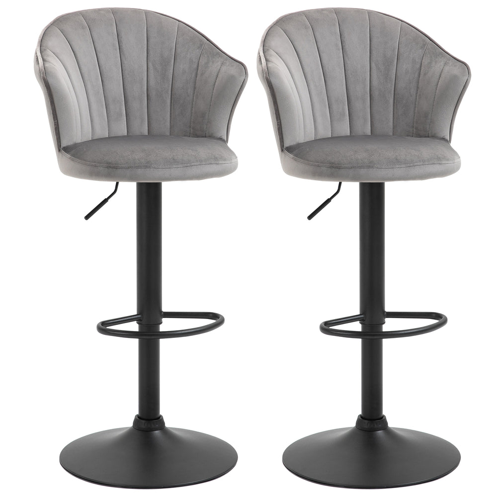 Bar stool set of 2, swivel, height adjustable, grey