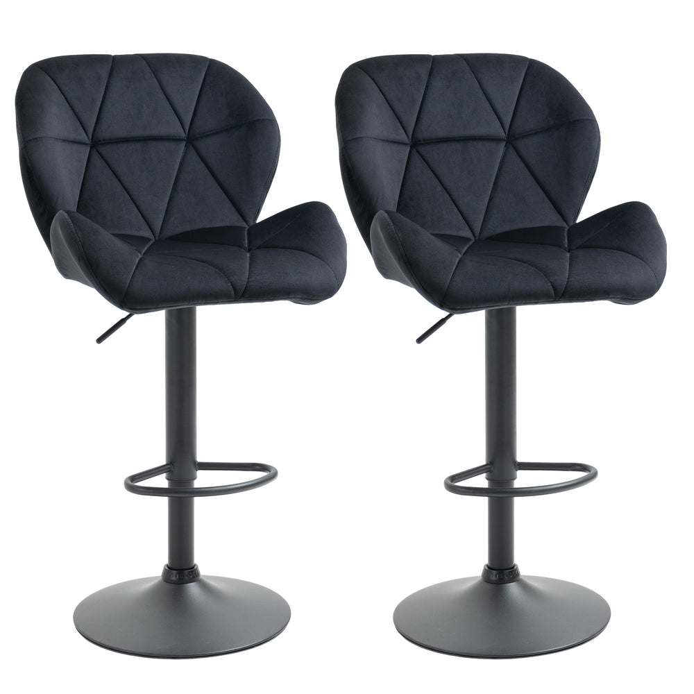 Bar stool set of 2, swivel, height adjustable, black