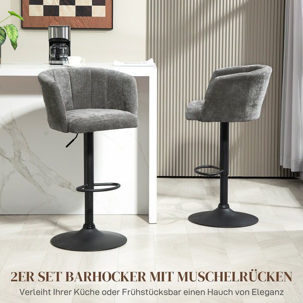 Barhocker 2er Set höhenverstellbar mit Fussstütze dunkelgrau
