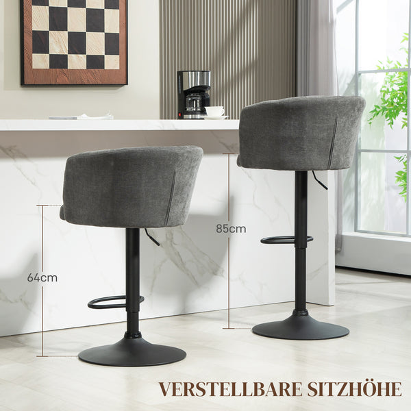Barhocker 2er Set höhenverstellbar mit Fussstütze dunkelgrau