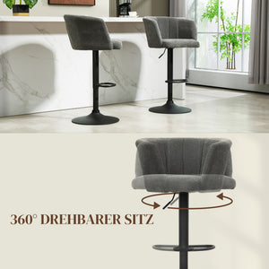 Barhocker 2er Set höhenverstellbar mit Fussstütze dunkelgrau
