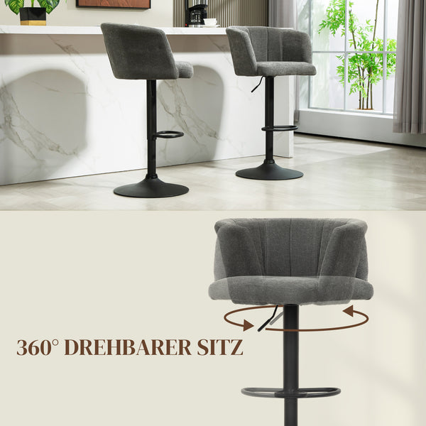 Barhocker 2er Set höhenverstellbar mit Fussstütze dunkelgrau