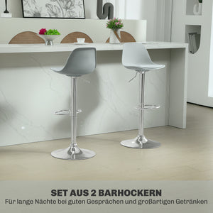 Barhocker 2er-Set gepolstert 360° drehbar höhenverstellbar Kunstleder Grau