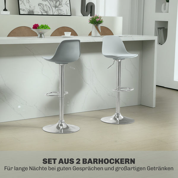 Barhocker 2er-Set gepolstert 360° drehbar höhenverstellbar Kunstleder Grau