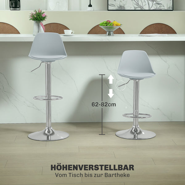 Barhocker 2er-Set gepolstert 360° drehbar höhenverstellbar Kunstleder Grau