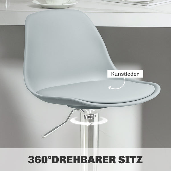 Barhocker 2er-Set gepolstert 360° drehbar höhenverstellbar Kunstleder Grau